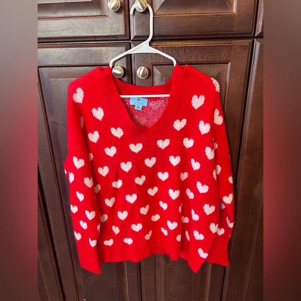 NWT CeCe Valentines Red Heart Sweater